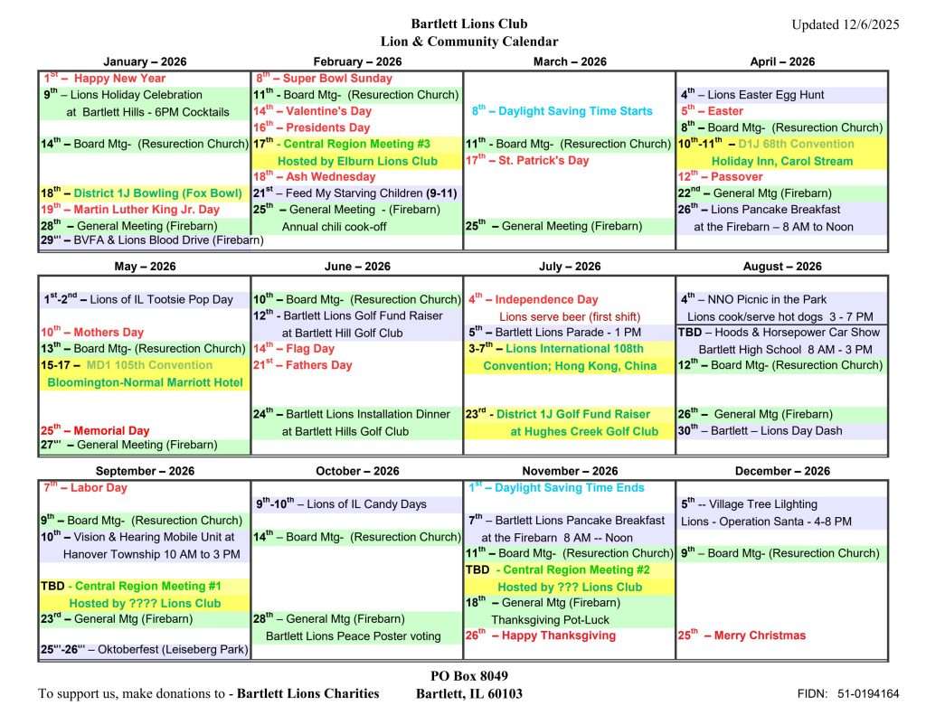 JPG copy of the One Year Lions Calendar for display on the Calendar page